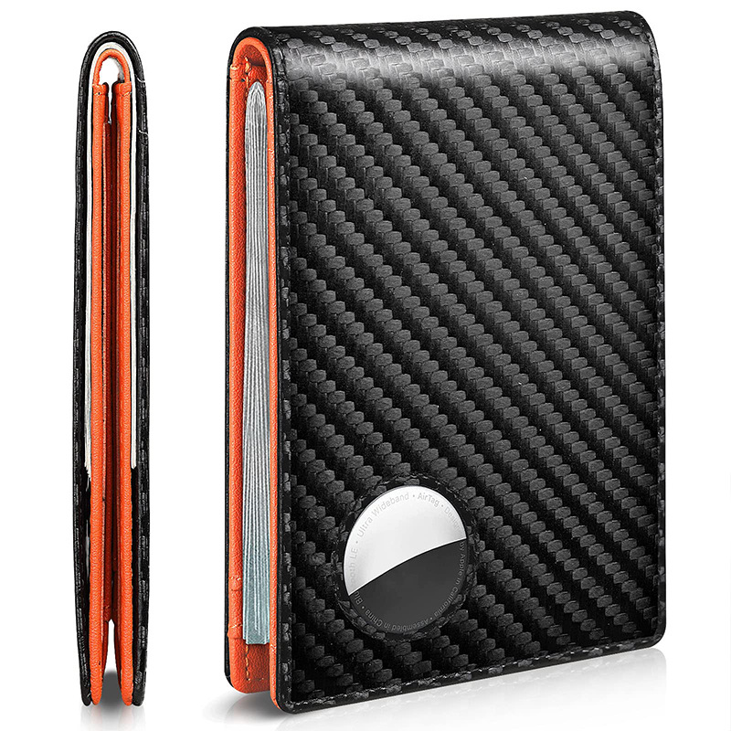 Rfid Carbon Fiber Leather Men Airtag Wallets Purse Credit Card Holder for Air Tag Purse Black Luksusowy minimalistyczny portfel dla mężczyzn