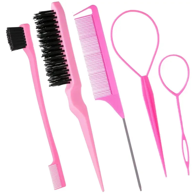 5-teiliges Friseurkamm-Set: Spitzkamm, Doppelkopf-Augenbrauenbürste, Dreireihiger Haarkamm, Salon-Styling-Werkzeuge