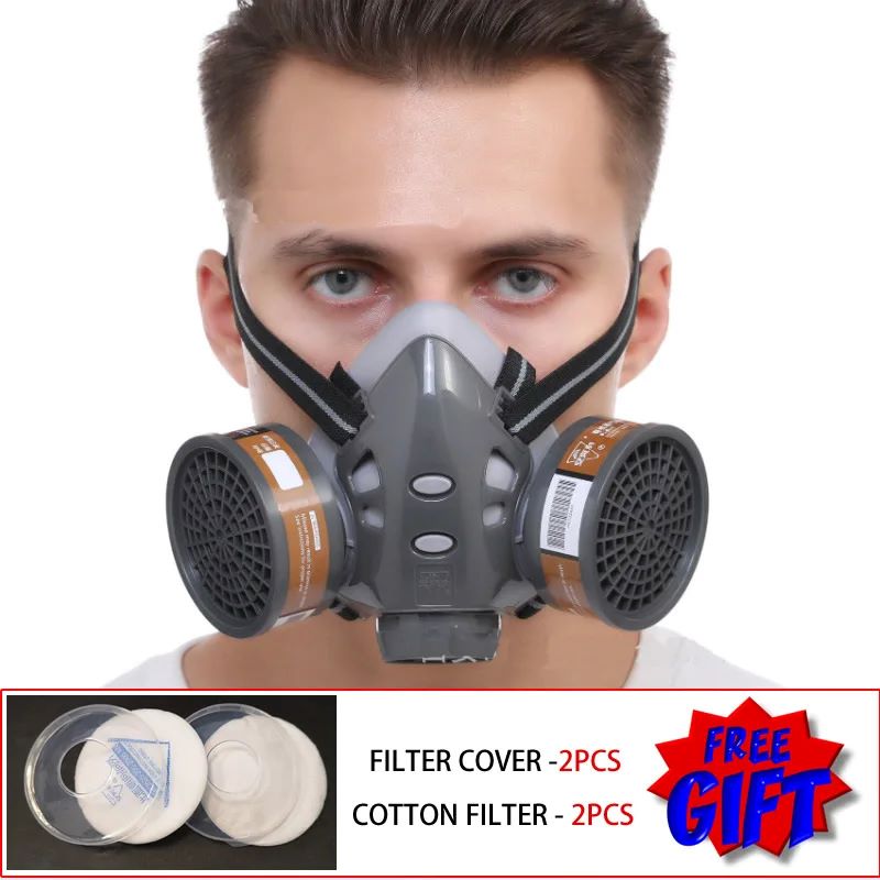 Respirador de media cara, máscara de Gas y polvo, filtros dobles, seguridad de supervivencia de emergencia para el hogar, antiniebla, máscaras protectoras industriales de fábrica