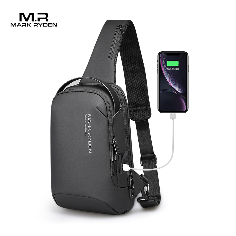 Mark Ryden Shoulder Bag for Men Water-repellent Sports Chest Bag Anti-theft Crossbody Bags USB Charging Messenger Bag