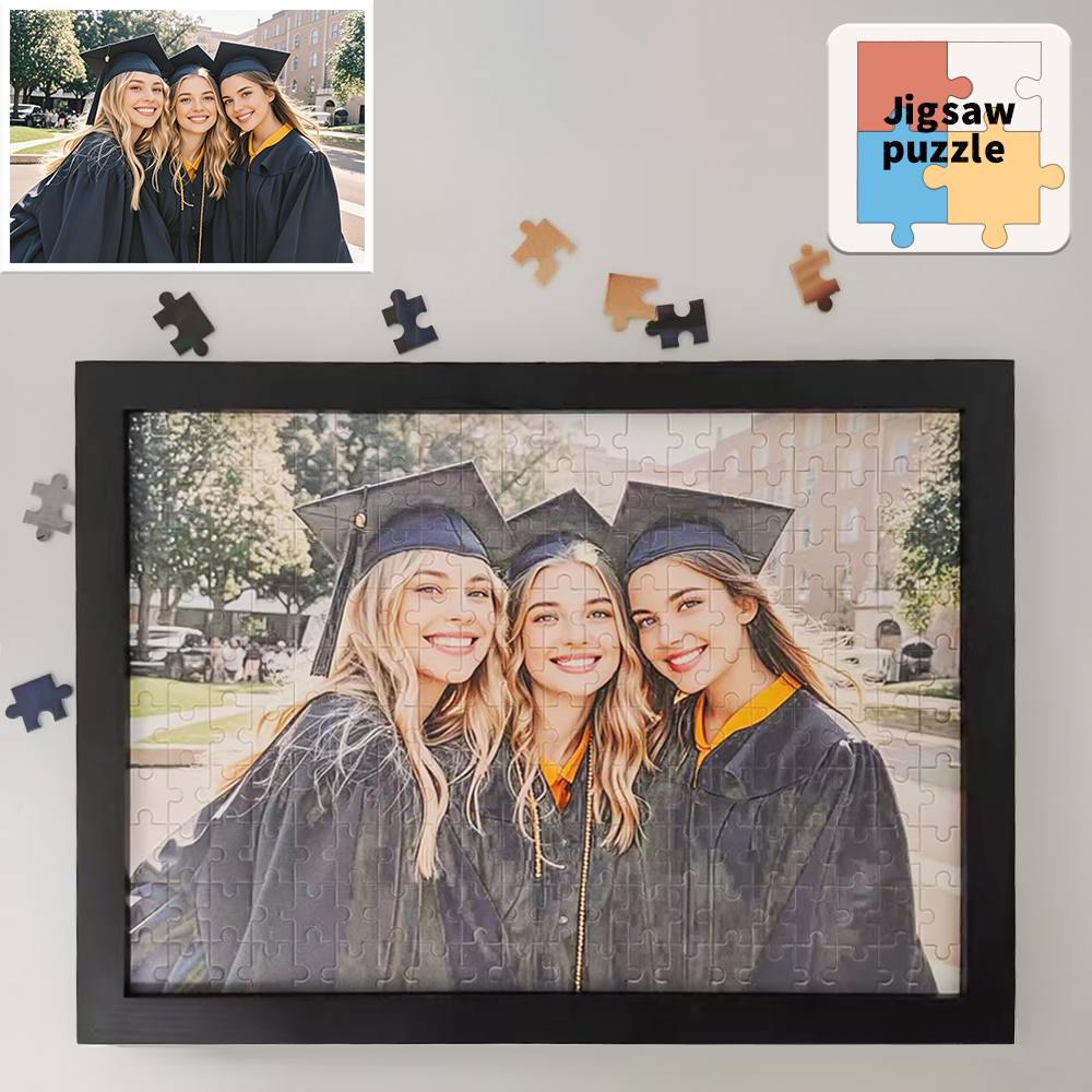 【Personalizado】Puzzles de madera con marco, rompecabezas de fotos de graduación personalizados como regalos, marcos de madera personalizados de varios tamaños de colores, regalos