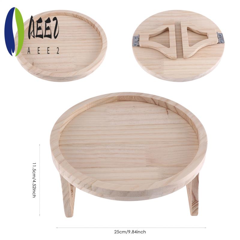 AEE2-Sofa Arm Clip Table,Natural Wooden Sofa Armrest Clip-On Tray Table Sofa Couch Arm Rest Organizer, Round