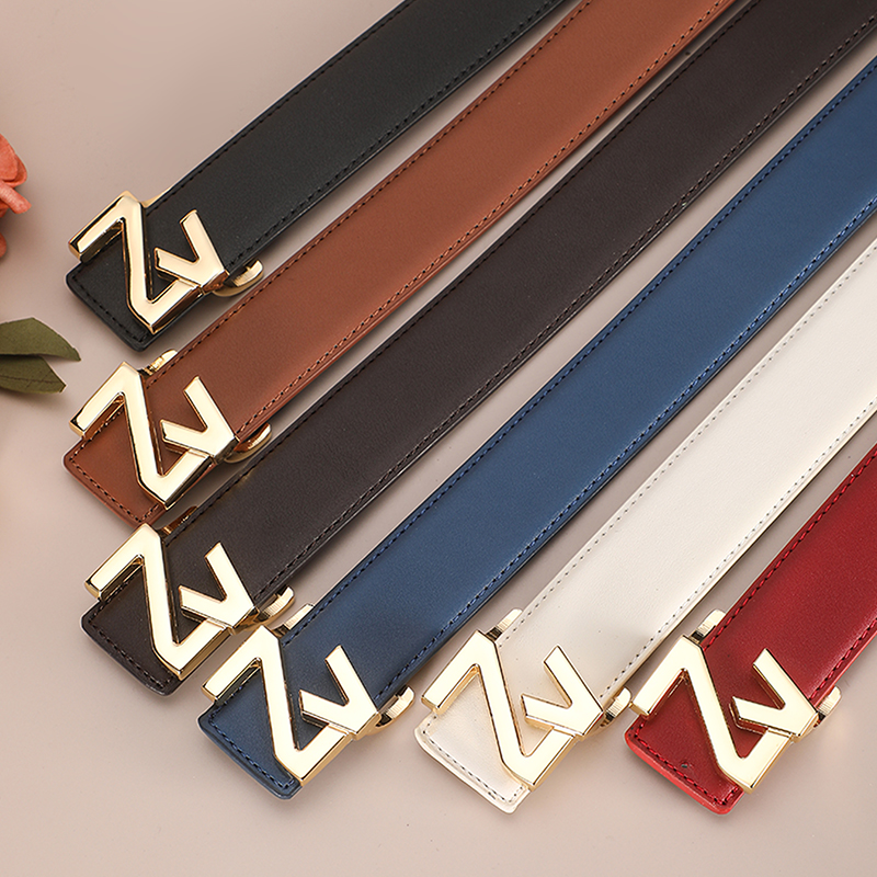 Dunne 3,4 cm riem van een bekend merk, damesriem van hoogwaardig echt luxe leer, riem met metalen gesp, modieuze damesriem voor jeans.