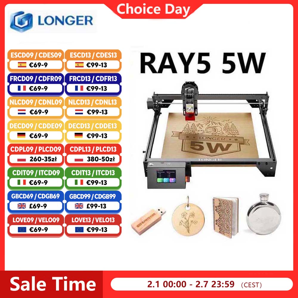 【Brand+】LONGER RAY5 5W Laserowa Grawerka Ekran Dotykowy 3,5'' Grawerowanie Offline Ultra-dokładny Laser Skupiony Chipset 32-bitowy Możliwość Aktualizacji