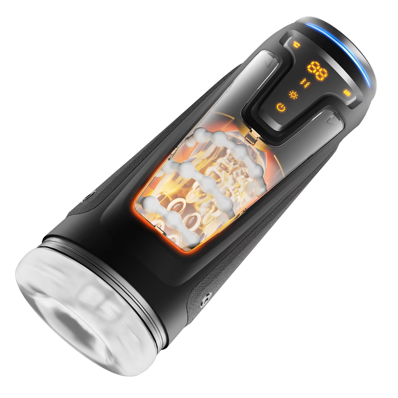 Automatischer, freihändiger Masturbator für Männer mit 8 Stoß- und 9 Vibrationsmodi, Heizfunktion und Sprachfeedback, wiederaufladbarer Silikon-Stroker, Sichtfenster mit 7-Farben-Licht