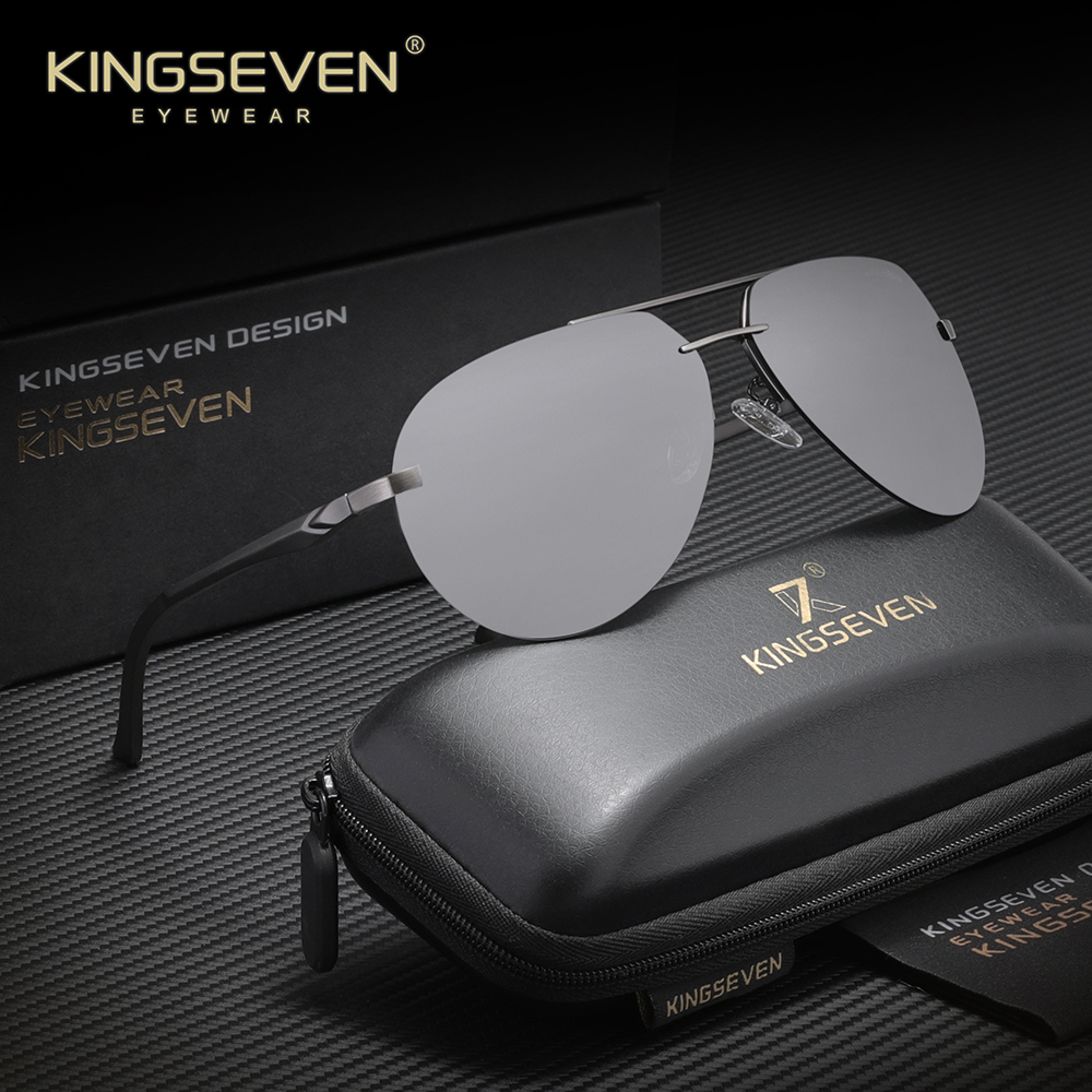 KINGSEVEN  Rimless Frame Polarized UV400 Sunglasses Pilot Aluminum Magnesium Frame For Men Oculos de sol Eyewear