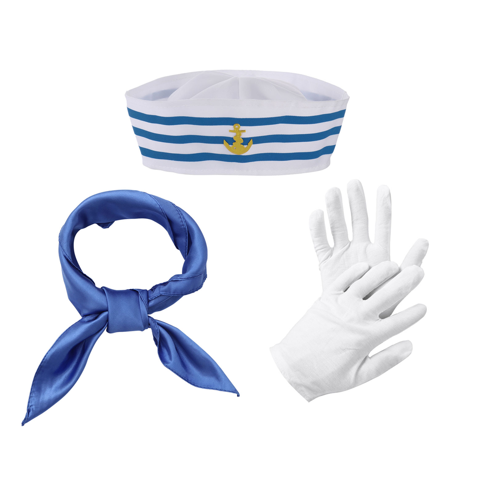 Womens Silk Scarf Navy Sailor Cap With Gloves Small Square Scarf Business Tie Headband Military Hats Carnival Cosplay Costumes