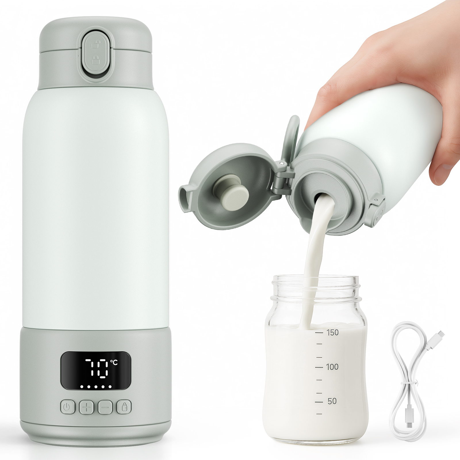 Aquecedor de água portátil usb para bebês, atualização, capacidade de 500ml, aquecimento rápido, bateria embutida, sem fio, aquecedor de água instantâneo