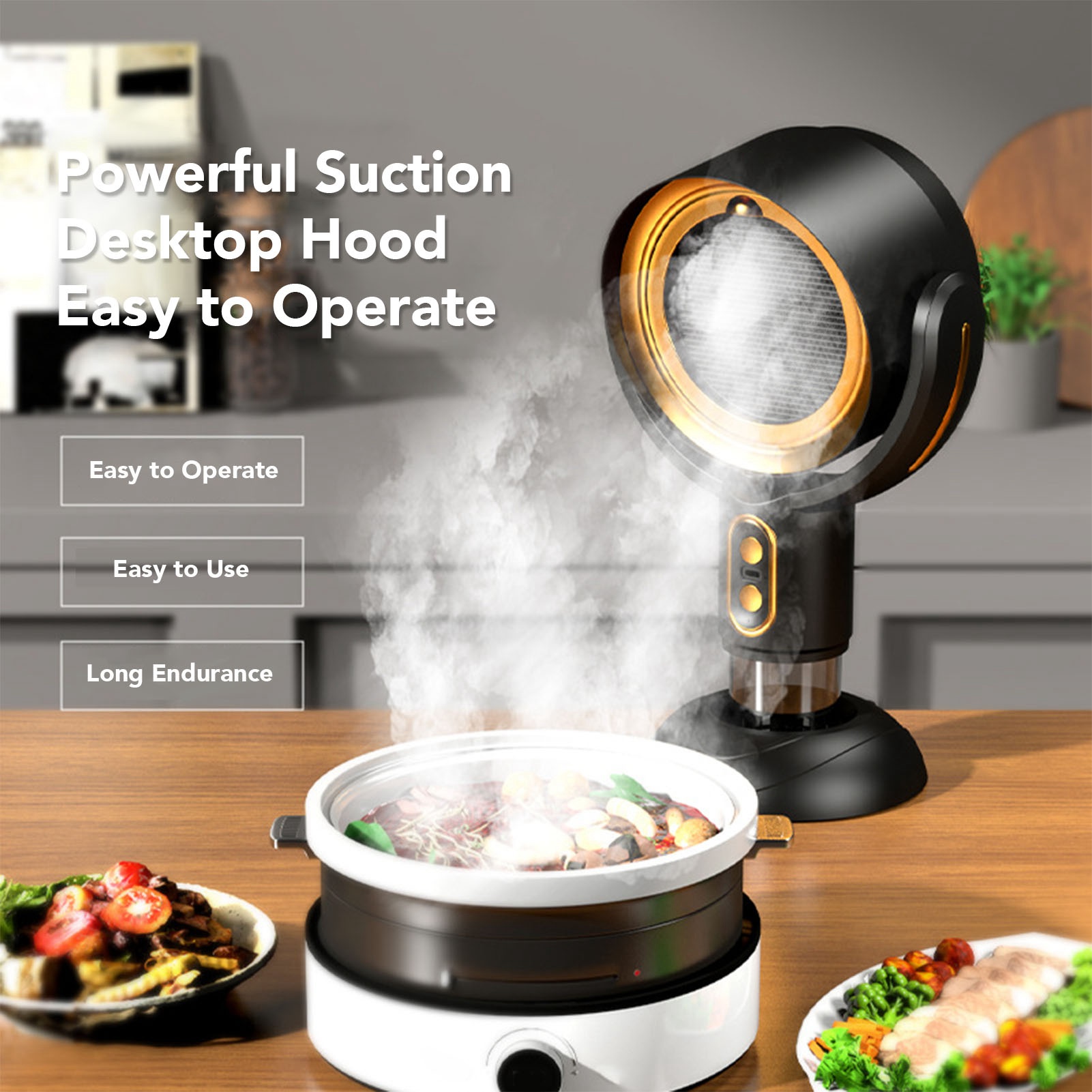 Desktop Range Hood exaustor portátil, 2 velocidades, alimentado por USB, cozinha, apartamento, 5V, 8W