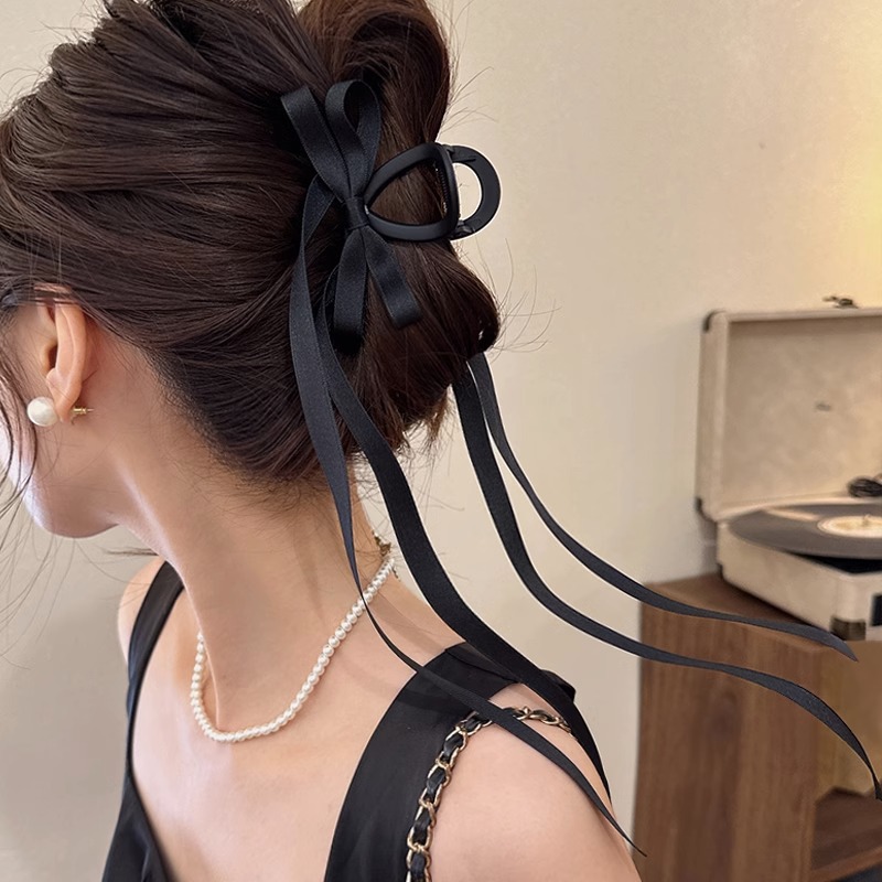Mode Schwarz Bogen Band Haar Klaue Clips Frauen Temperament Elegante Haarnadel Prinzessin Kopfschmuck Greifen Clip Mädchen Haar Zubehör
