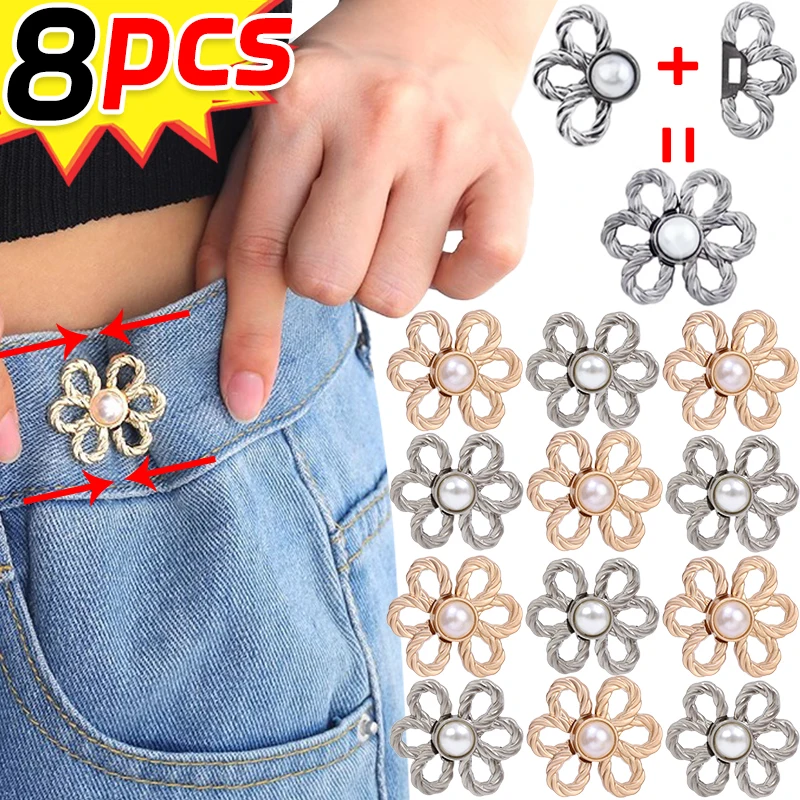 No Nail Needed Waist Buckle Tighten Trousers Button Pants Skirt Shrink Waistline Snap Button Retro Metal Flower Waist Tightener