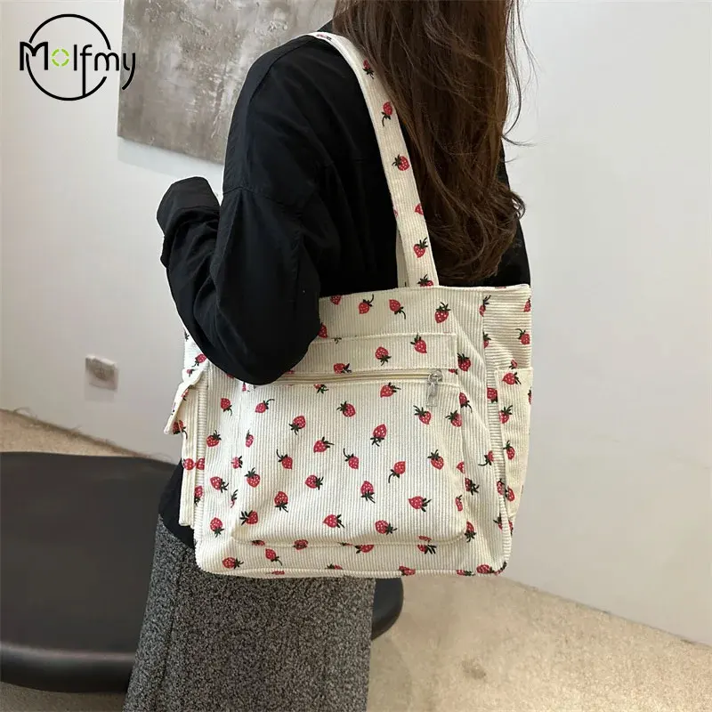 Shoulder Bag Large Capacity For Travel Corduroy Handbag Versatile Shoulder Handbag Women Tote Bag Commute Notebook Schoolbag New