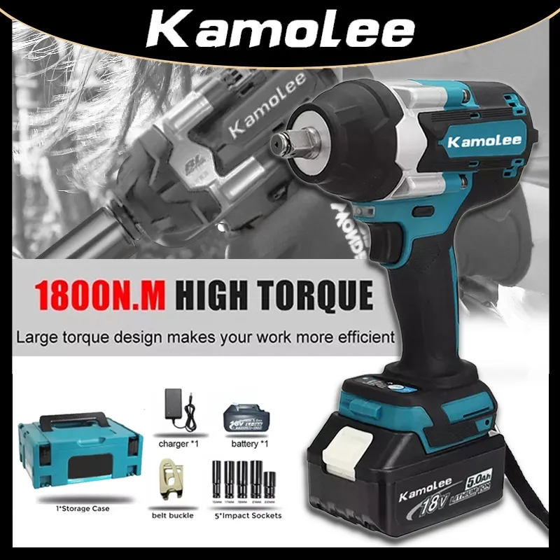 Kamolee 1800 N.M แรงบิด DTW700 Brushless ประแจผลกระทบไฟฟ้า 1/2 ในแบตเตอรี่ลิเธียมไอออนสําหรับ Makita 18V แบตเตอรี่
