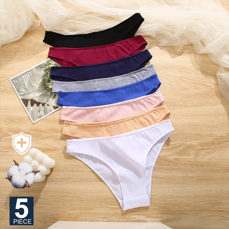 FINETOO 5 PCS/Set M-XXL Calcinha Mulheres Lingerie De Algodão Mulher Roupa Interior Sexy Femme Roupa Interior Meninas Cueca Calcinha 7 Cores Sólidas