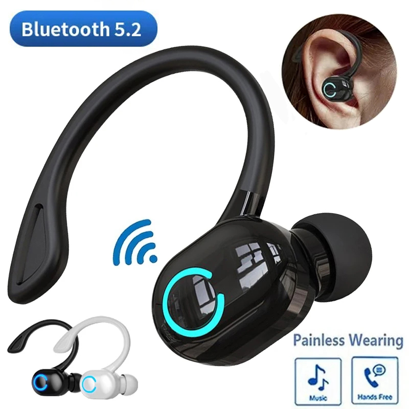 Bezprzewodowy zestaw słuchawkowy Bluetooth 5.2 z pojedynczym zaczepem na ucho, długotrwała żywotność baterii, słuchawka biznesowa, słuchawki do telefonu komórkowego.