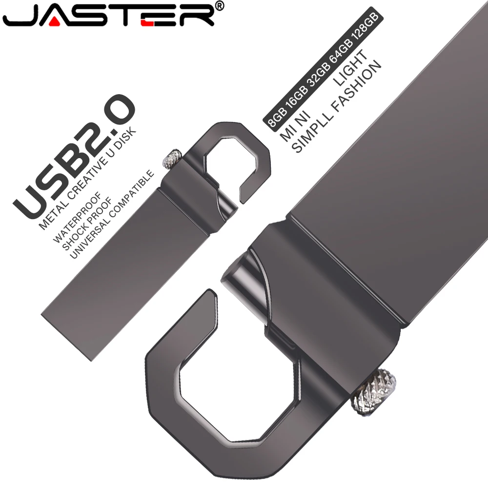 JASTER Бесплатный индивидуальный логотип USB-флешка 128 ГБ Металлическая карта памяти 64 ГБ 100% реальная емкость Pen Drive 32 ГБ Портативный U-диск 16 ГБ