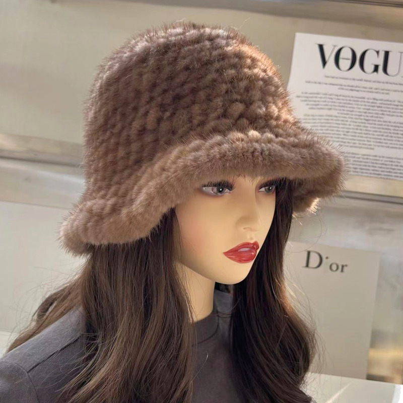 Echte Nerzpelz Fischer hut für Frauen Winter verstellbare gestrickte Pelzmütze Luxus echte Nerz Pelzmütze natürliche Nerz Fell Bomber mütze