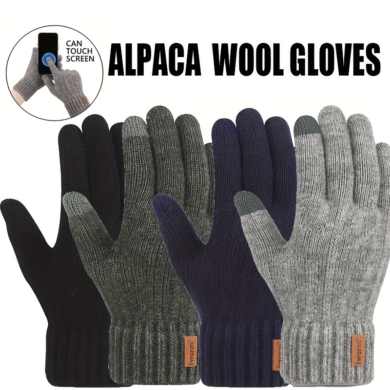 Winter Warme Alpaka Wolle Handschuhe Voll Finger Touchscreen Kaschmir Handschuhe männer Frau Verdickung Gestrickte Radfahren Fahren Handschuhe
