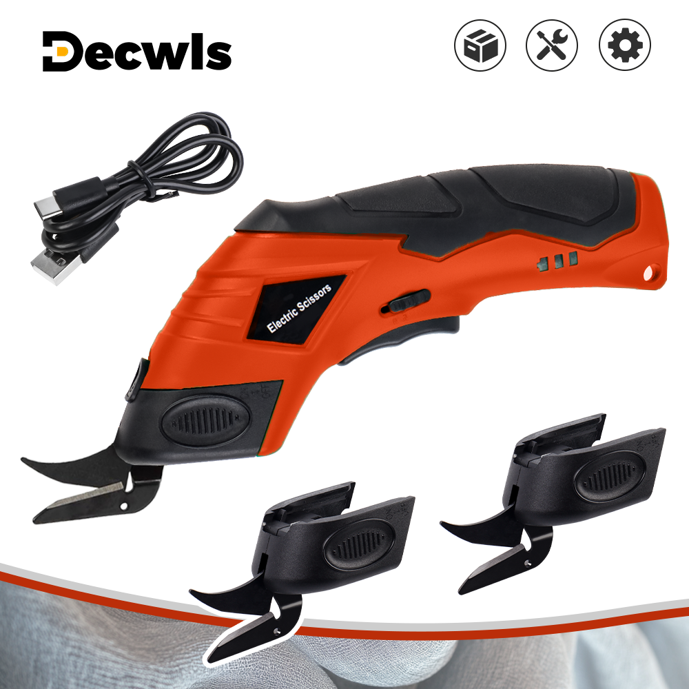 Tijeras eléctricas profesionales de 4 V, con carga USB para el hogar, tijeras de costura inalámbricas, herramientas para cortar cuero y tela, tijeras para mechones, hoja de acero al manganeso, tijeras de corte rápido.