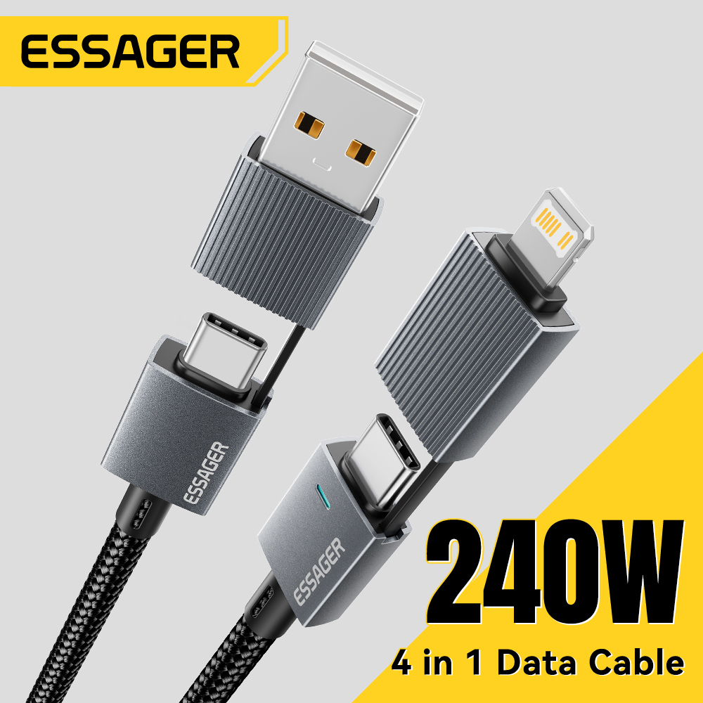 Kabel Essager 4-w-1 USB Typ C 240W PD do szybkiego ładowania, kabel Typ C do Typ C do iPhone 17 Pro, iPada, Samsunga, Xiaomi, MacBooka