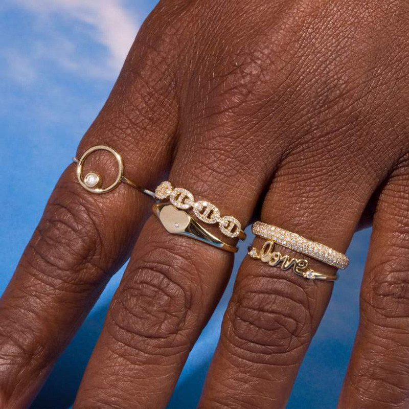 Bague à maillons Hiphop pour femmes, anneau en or, Micro-incrusté, Zircon, empilage, assorti, bijoux féminins, accessoires Punk à la mode R720