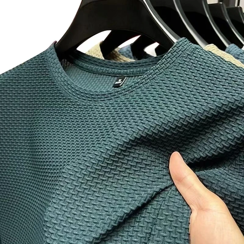 2026 Zomer Heren Korte Mouw Mesh Bamboe IJs Zijde T-shirt Casual Veelzijdig Zomer Elastisch Slankmakend Top voor Heren