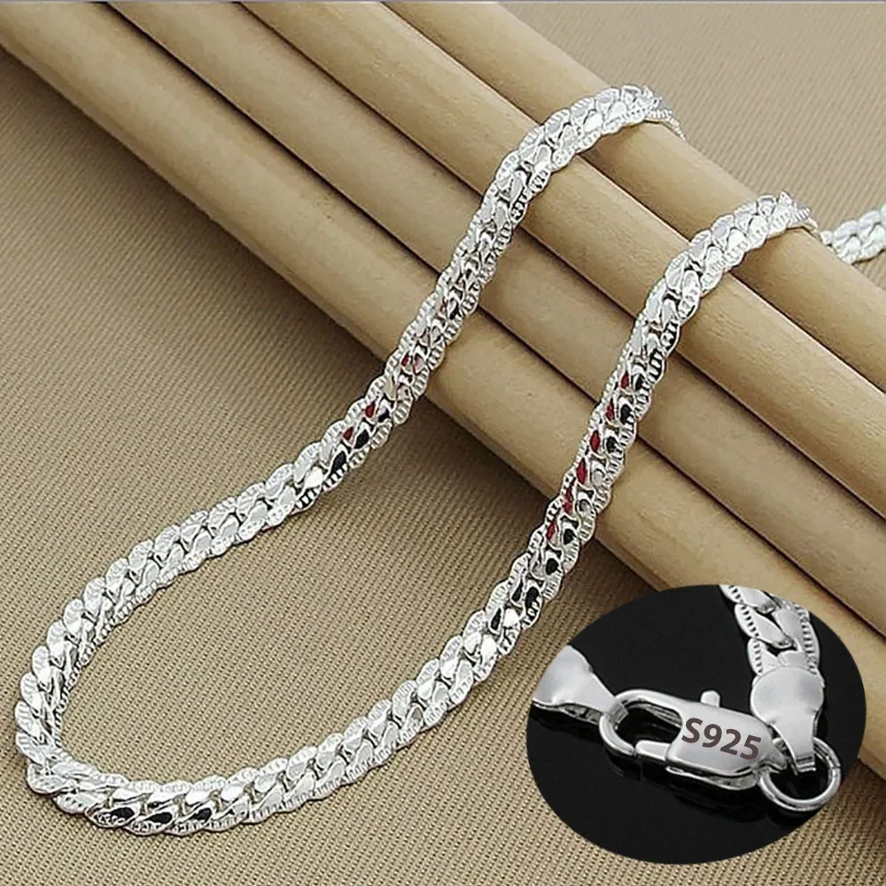 Bonito collar de cadena lateral completa de Plata de Ley 925 de 6MM para mujeres y hombres, conjuntos de joyería de moda, regalo de boda