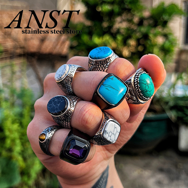 Anello con pietre occhio blu ovale da uomo vintage alla moda in gioielli in acciaio inossidabile Accessori da uomo Anel Aneis Regalo di nozze