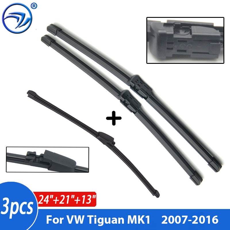 Jeu de balais d'essuie-glace de pare-brise pour VW Tiguan, pour vitres avant et arrière, 2016, 2015, 2014, 2013, 2012, 2011, 2010, 2009, 2008, 2007