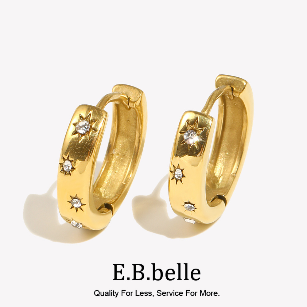 EBbelle Orecchino a cerchio grosso di piccole dimensioni Orecchini Huggies in pietra di zircone di cristallo scintillante per donna Orecchino in acciaio inossidabile