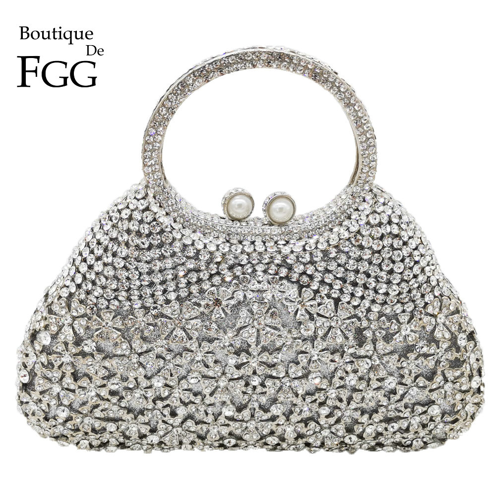 Boutique De FGG элегантные серебряные сумки-клатчи с кристаллами для женщин, вечерние сумки-тоут, сумки для невесты, свадебные стразы, кошельки, сумка