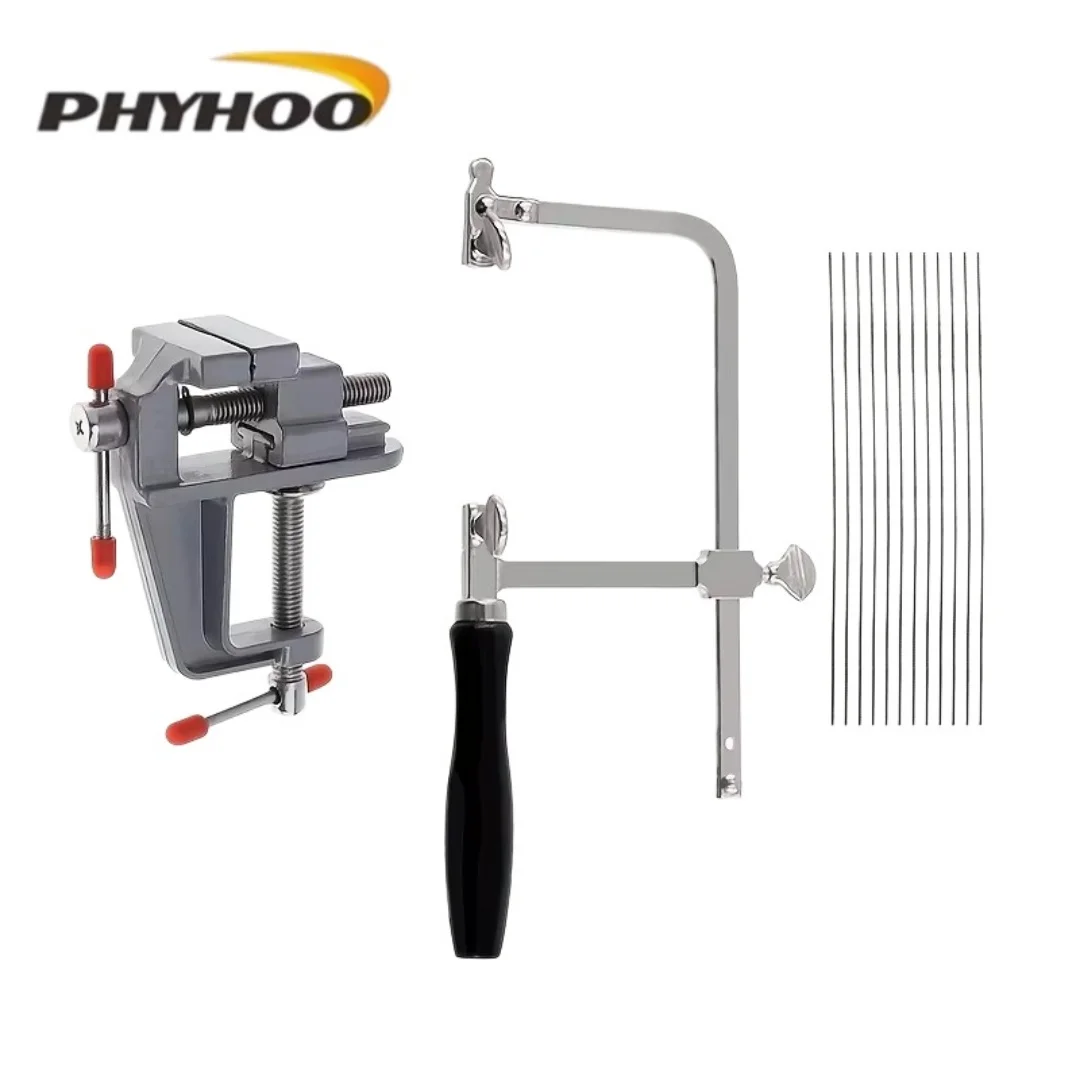 PHYHOO Functional Jewelry Saw Kit With Adjustable Frame and 12 Blades Mini Bench Vise Perfect for Jewelry Making Table Processin