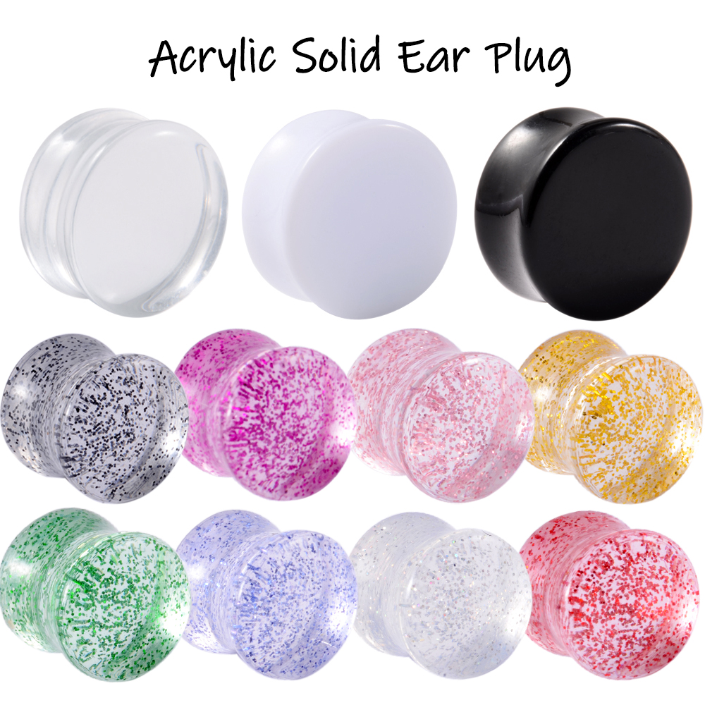 1 par acrílico preto branco transparente flash sólido tampões de ouvido calibre túneis expansor de orelha maca piercing corpo jóias brinco