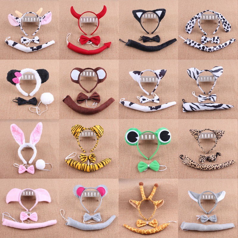 Anime bonito animal vestido cosplay girafa sapo tigre mouse macaco trajes acessório doce headwear cauda arco presentes do dia de aniversário