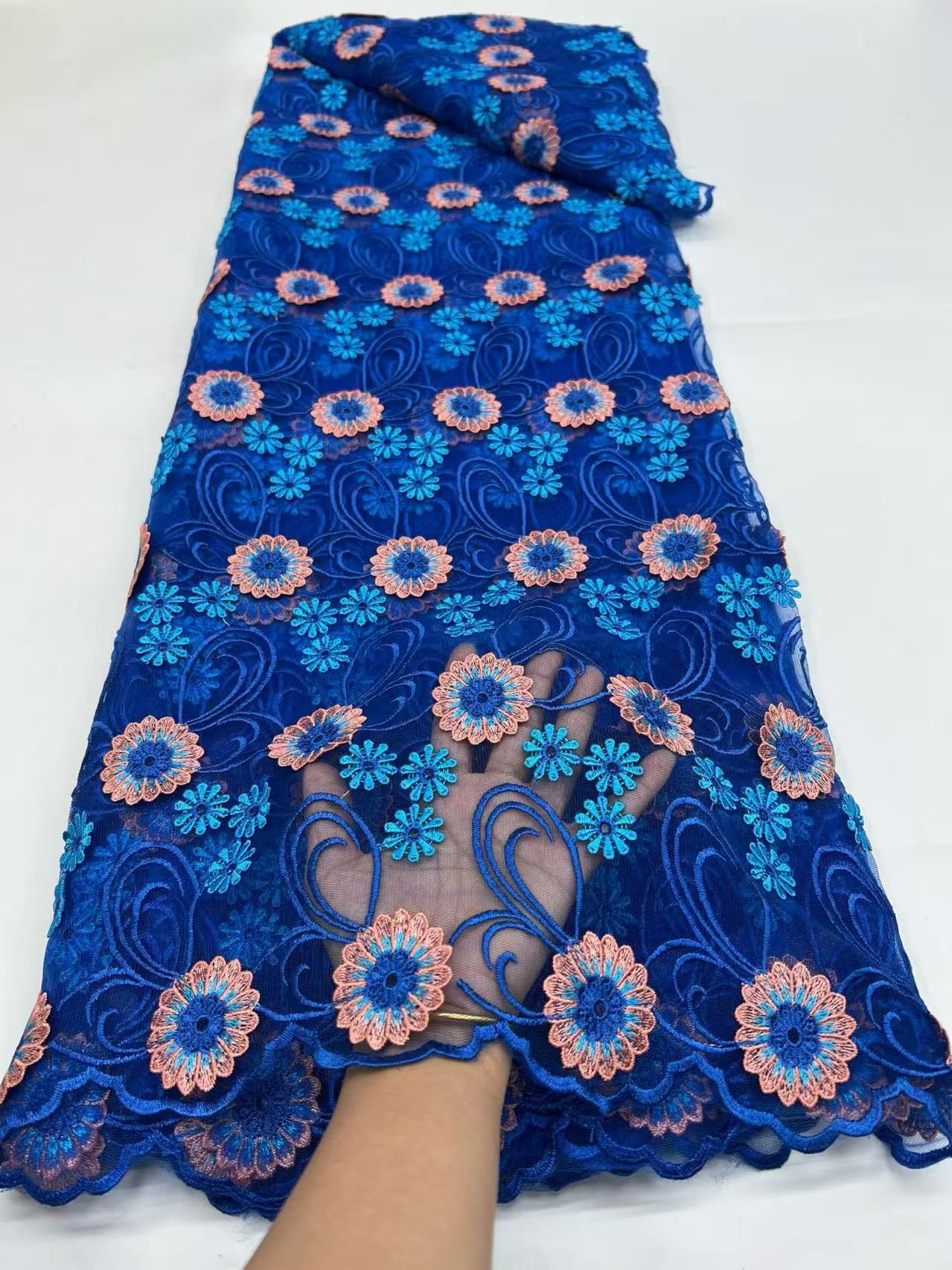 Kain Renda Voile Swiss Berkualitas Tinggi Afrika Nigeria Payet Katun Bordir Tulle untuk Gaun Pesta Pernikahan Chiffon 5Yard