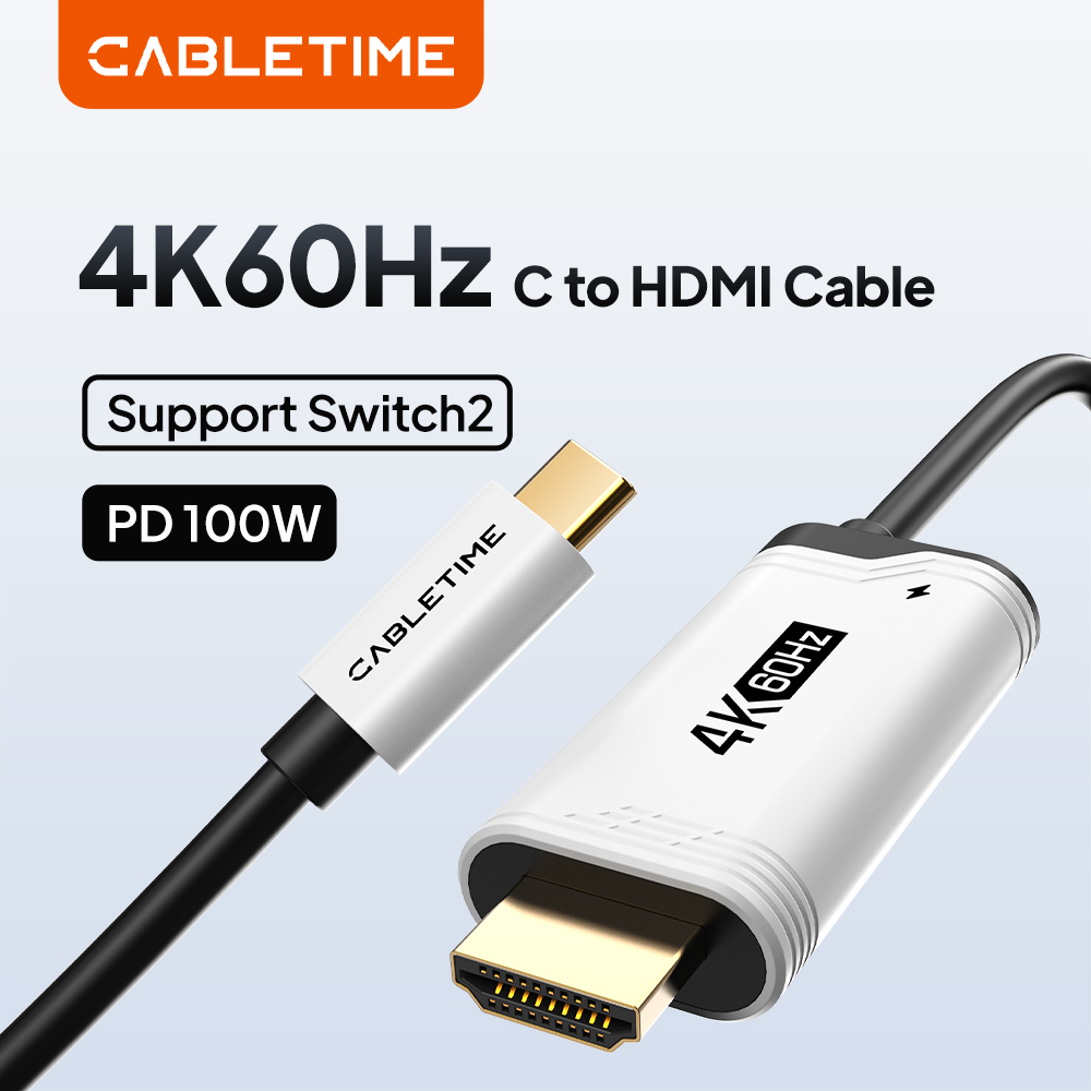 CABLETIME USB C TO HDMI สำหรับนินเทนโดสวิตช์ 2 1 OLED PD 100W 4K 60HZ ประเภท C TO HDMI สายเคเบิลอะแดปเตอร์ที่สมบูรณ์แบบสำหรับแล็ปท็อป PS4/5