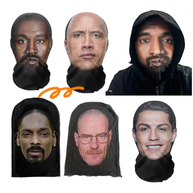 Novo 3d impresso kanye máscara de malha elástica máscara facial completa para homens mulheres cosplay headwear novidade suprimentos festa cosplay adereços