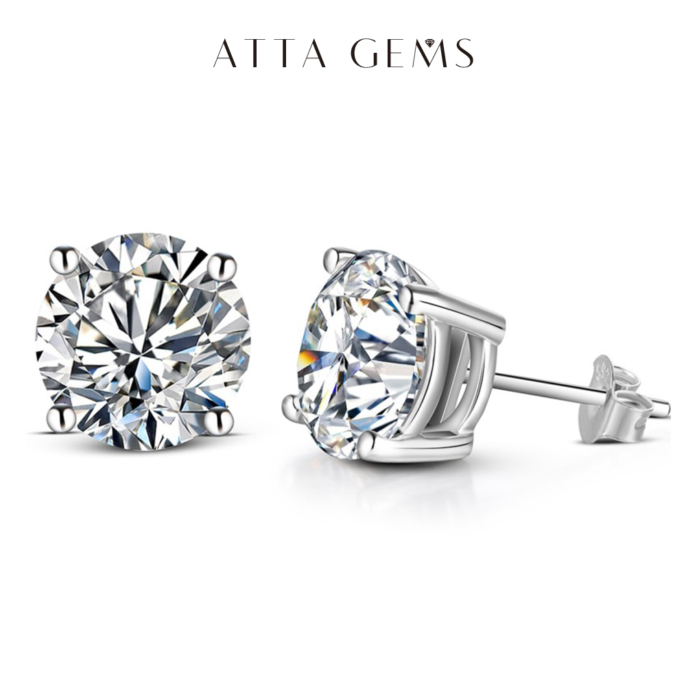 ATTAGEMS-pendientes de moissanita para mujer, de 2 quilates, 8,0mm, Color D, de alta calidad, Plata de Ley 100% 925, joyería de boda brillante