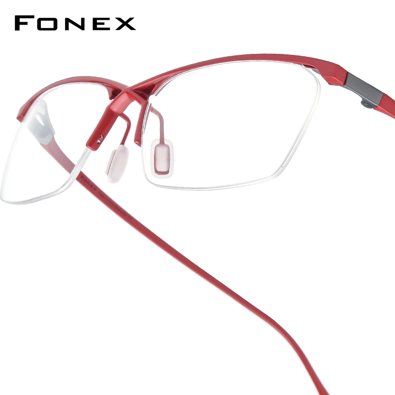 FONEX Titan-Brillengestell für Herren, Markendesign, halbrandlose quadratische Brille, halbrandige japanische ultraleichte Brille 85757