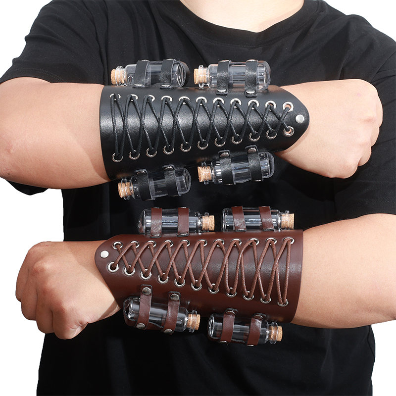 1 шт., ретро, средневековый реквизит для косплея, искусственная кожа, широкий браслет, шнуровка, доспехи, манжеты, рукавицы в стиле стимпанк, браслет