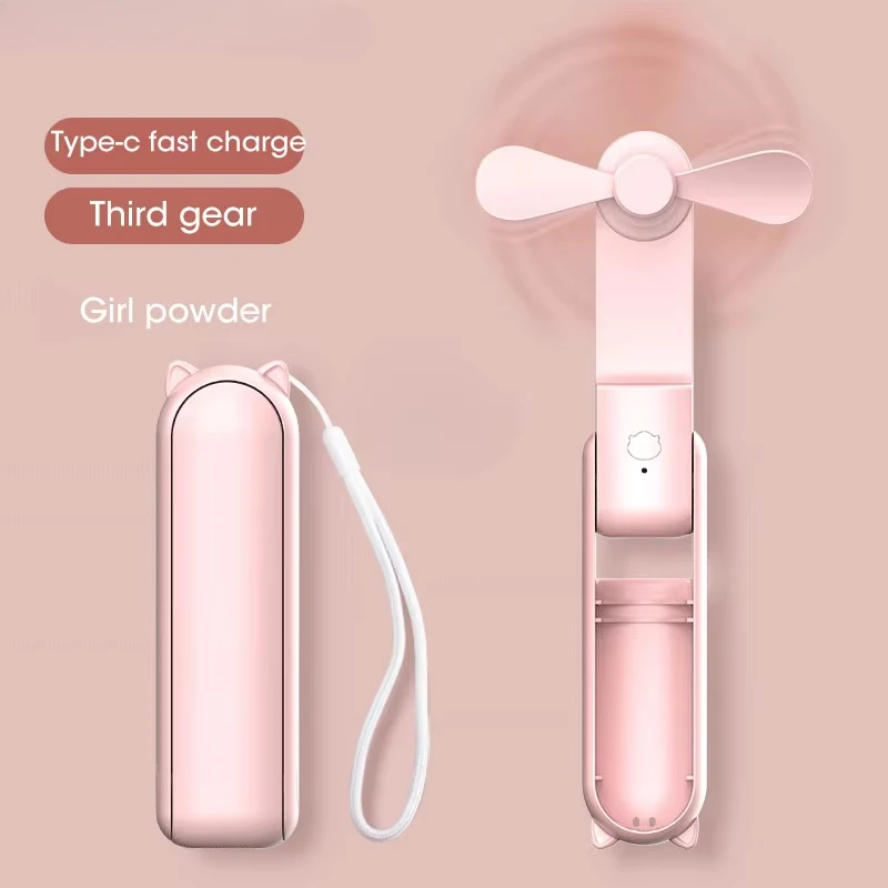 Mini ventilateur portable, rechargeable par USB, ventilateur portatif pliable réglable à 3 vitesses, adapté aux femmes, aux voyages et aux usages en extérieur