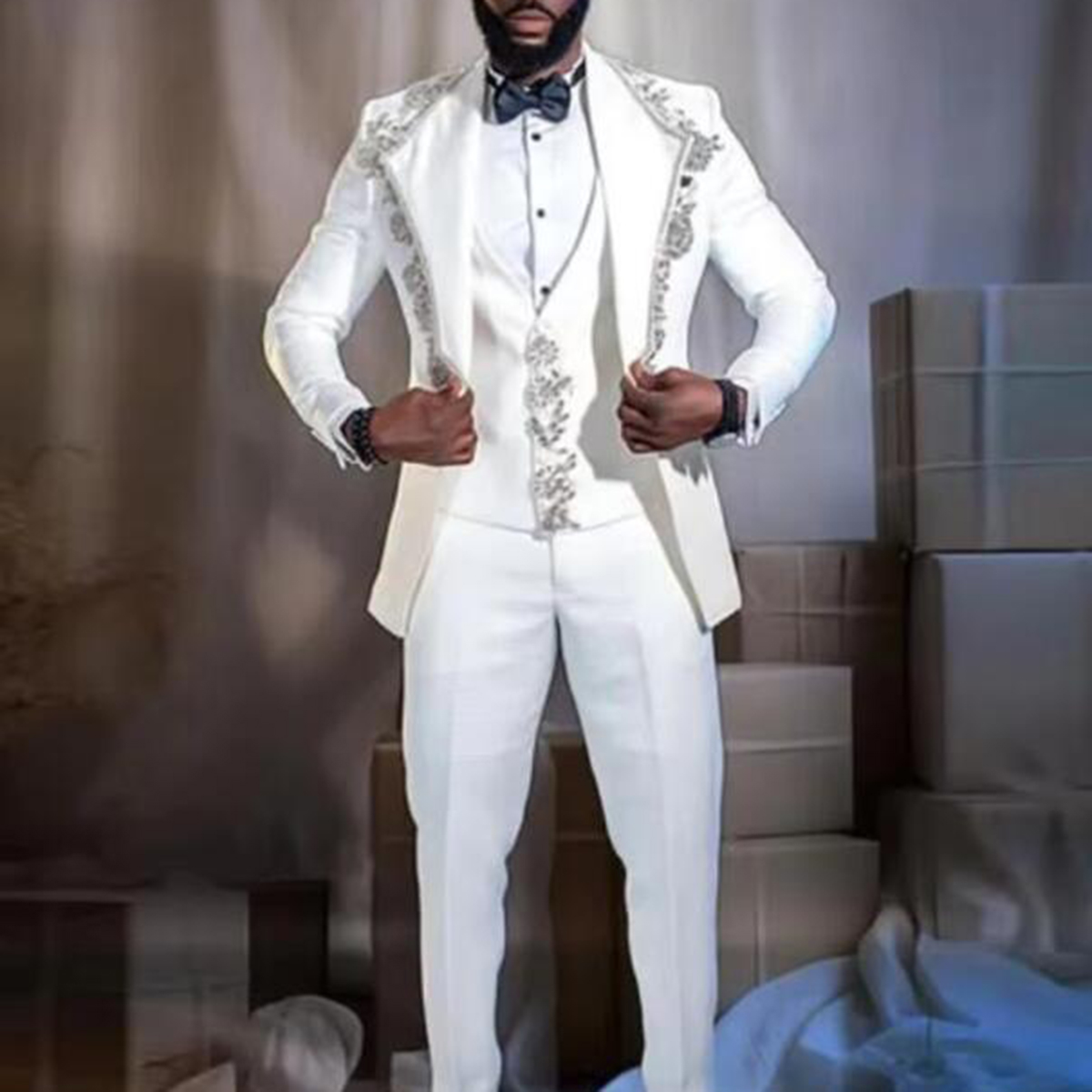 Luxo frisado aponjado ternos de casamento para homens único breasted blazers roupas personalizadas 3 peças homem banquete vestidos noivo smoking