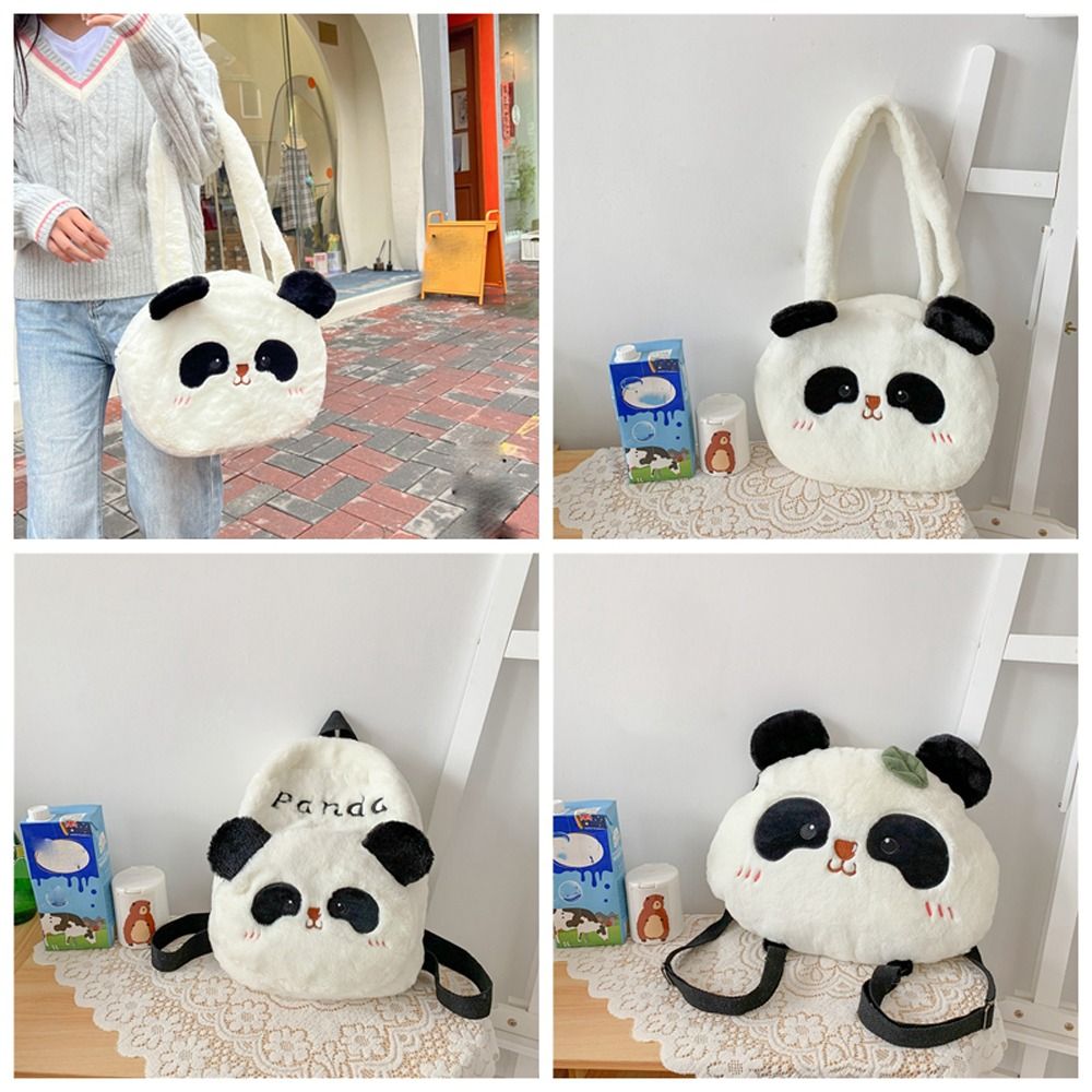Kawaii Plush Panda Backpack Korean Style Animal Students School Bag Large Capacity Stuffed Bags Cartoon Messaage Bag Streetwear