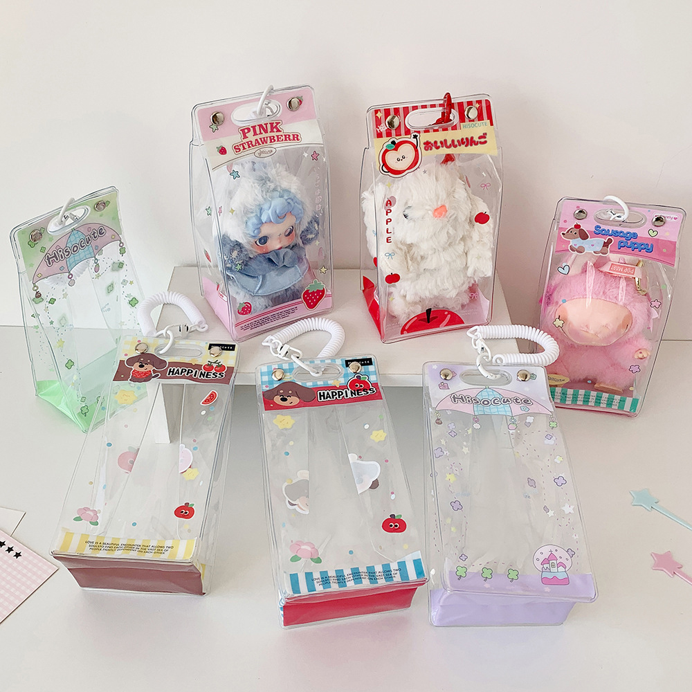 Cartoon Four Clover PVC Transparent Backpack Pendant Keychain Doll Bag Cute Storage Anime Figure Decoration Display Bag GirlGift