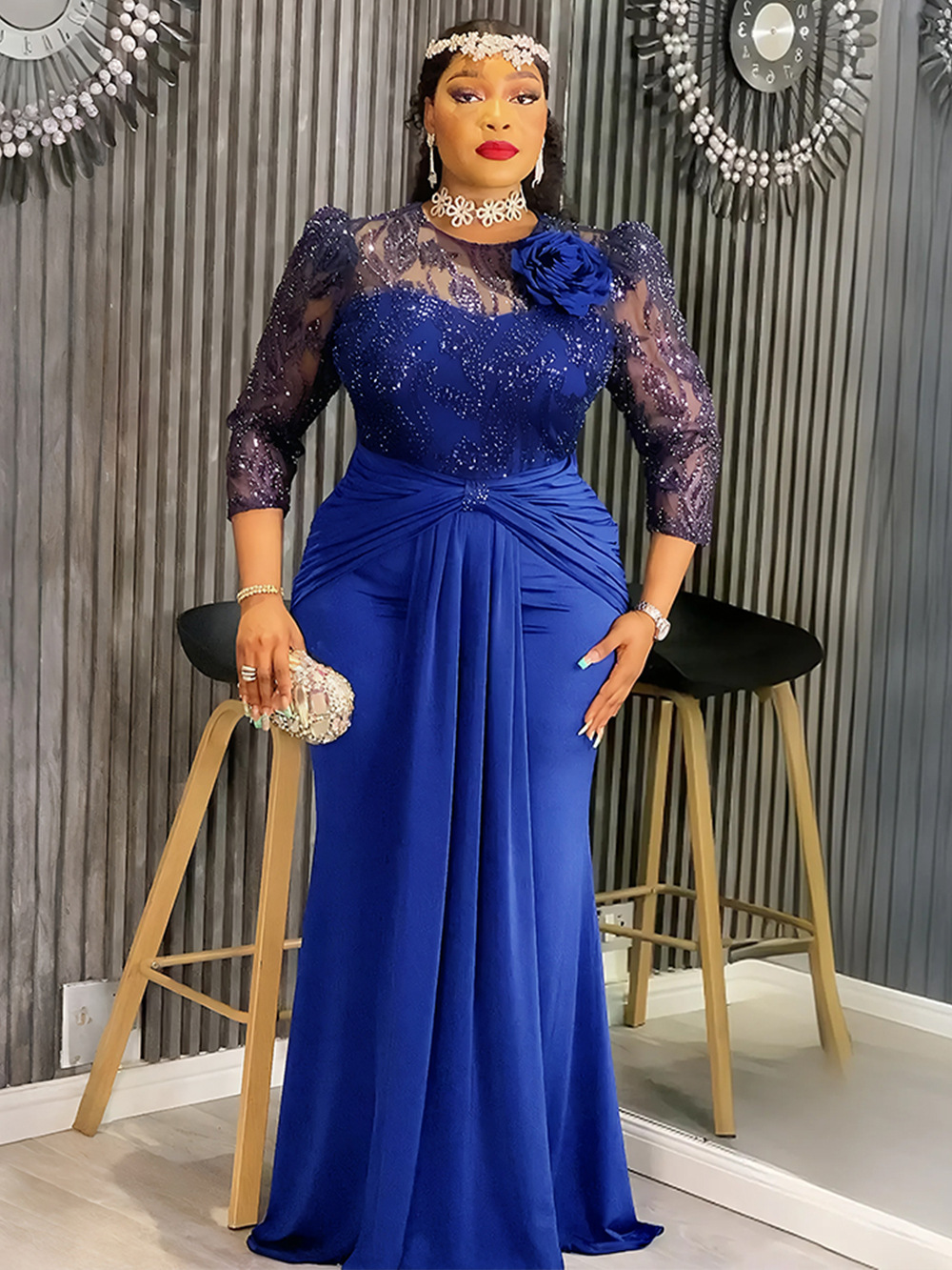 Pailletten Langarm Chiffon Kleider Elegante Frauen Party Prom Geburtstag Abend Maxi Roben African Dashiki Kleidung Türkei Kaftane