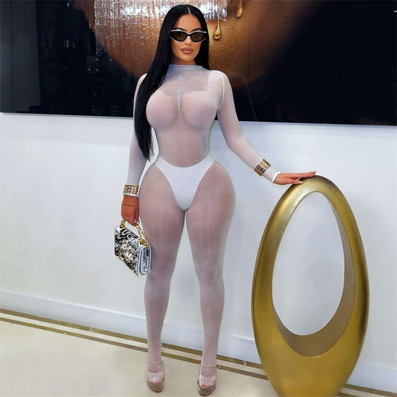 Doyerl Mesh See Through Zwarte Jumpsuit Vrouw Sexy Rave Night Out One Pieces Club Romper Party Skinny Bodycon Overalls Catsuit