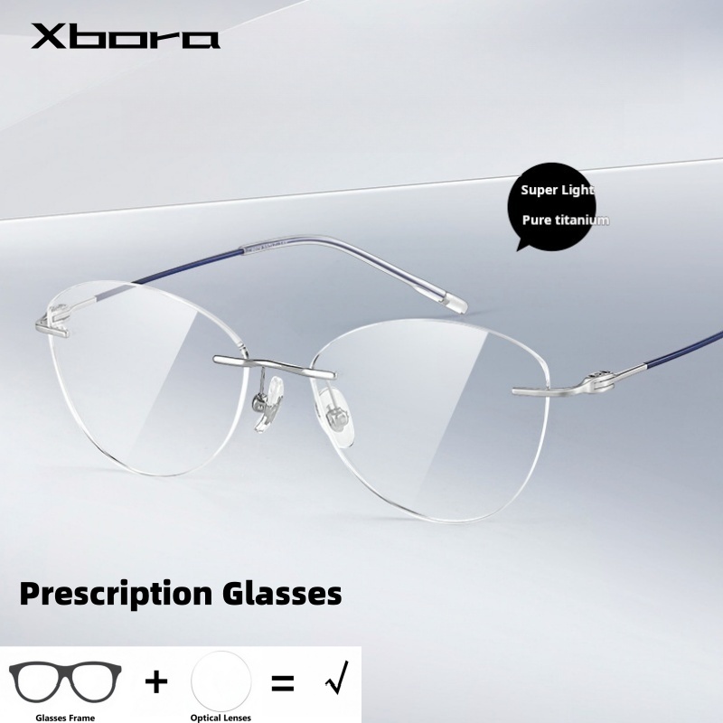 Xbora moda sem aro óculos de prescrição óptica olho de gato para mulher progressiva anti-reflexo MR-8 lentes ultra-respas 6076