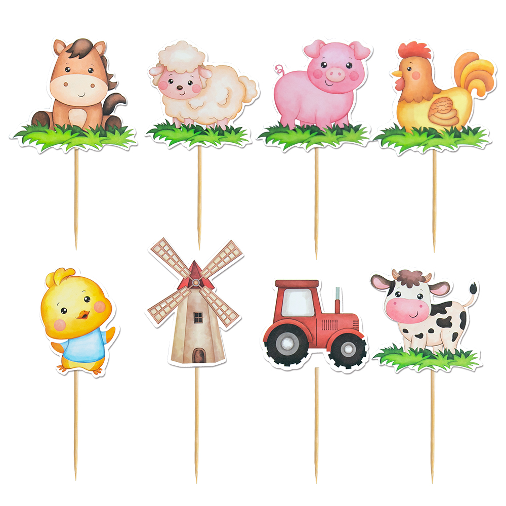 1/2set Cartoon Farm Animal Paper Cupcake Toppers Farm Themed Kids Birthday Party Decoration Baby Shower Party DIY Cake Decor