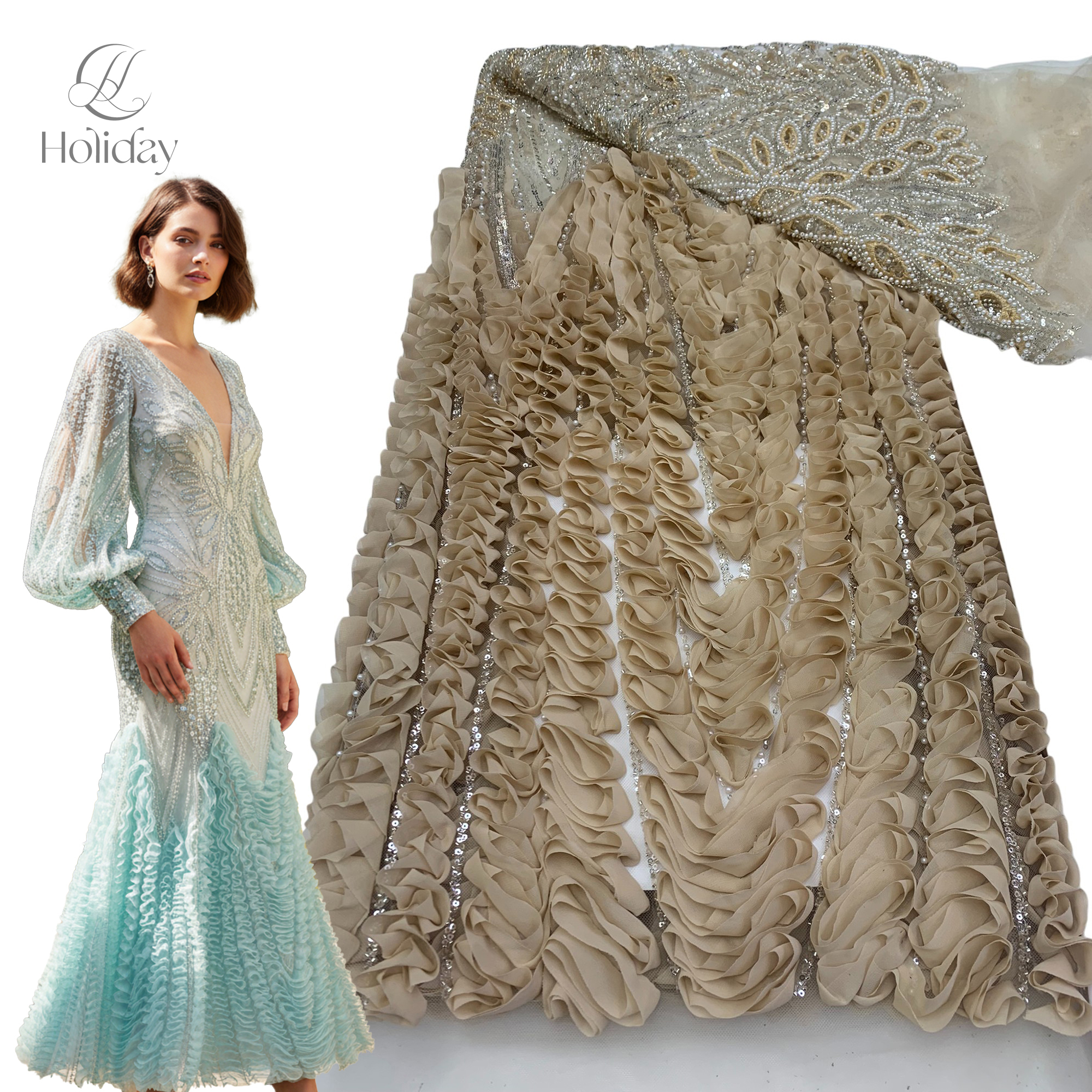 African Sequins Tulle Lace Fabric , French Luxury Embroidered Net Lace - High Quality Nigerian Wedding Dress Fabric for Women