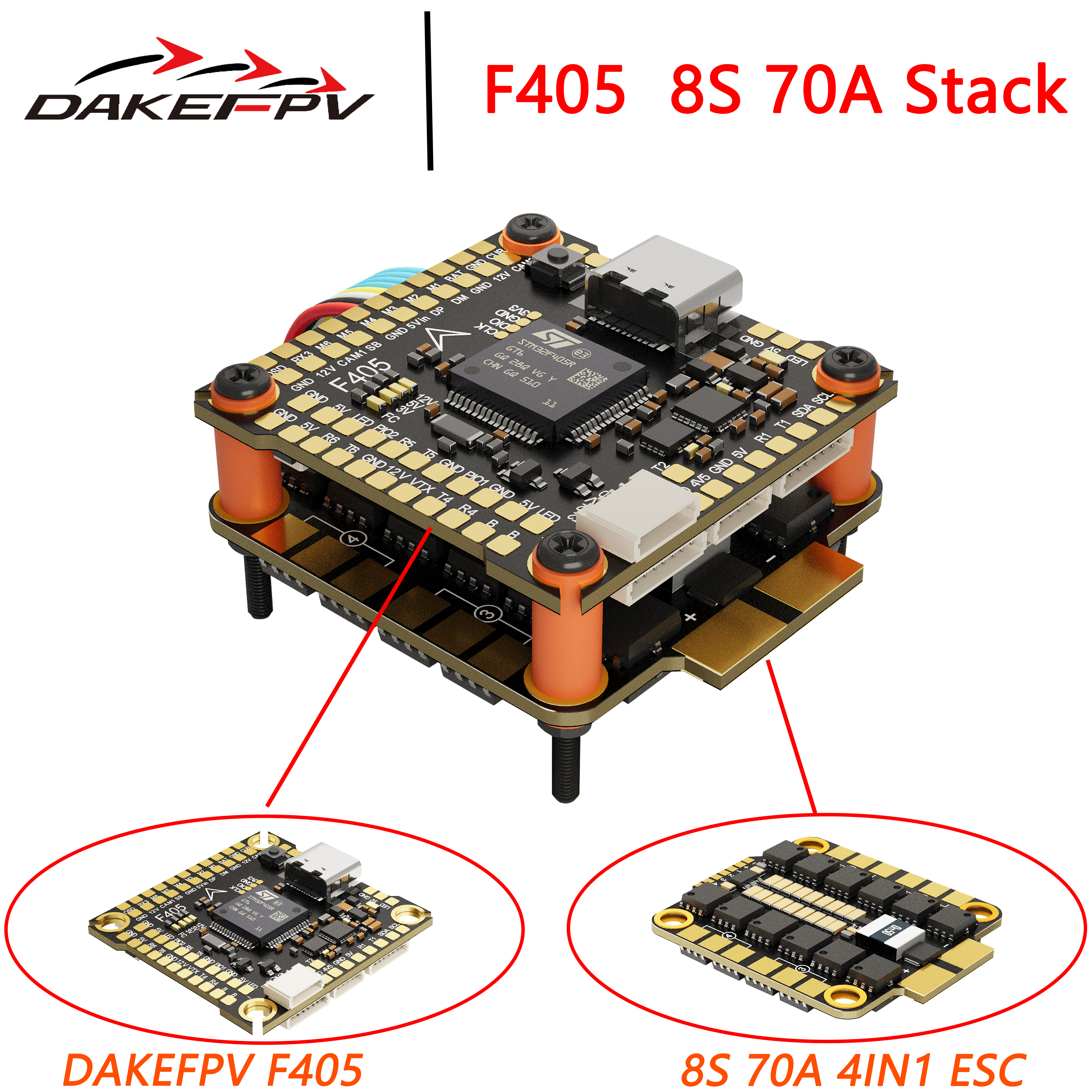 DAKEFPV F405 V3 Kontroler Lotu FC 3-8S 60A 70A ESC F405 STACK 30.5x30.5mm ICM42688 Żyroskop do zdalnie sterowanego drona wyścigowego FPV